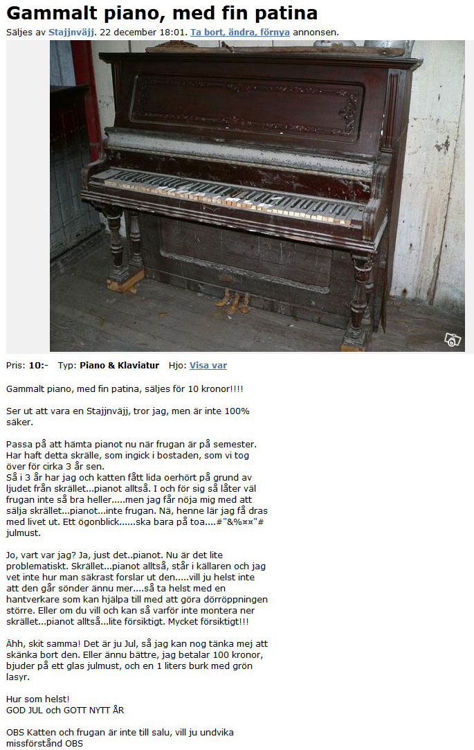 Gammalt piano, med fin patina