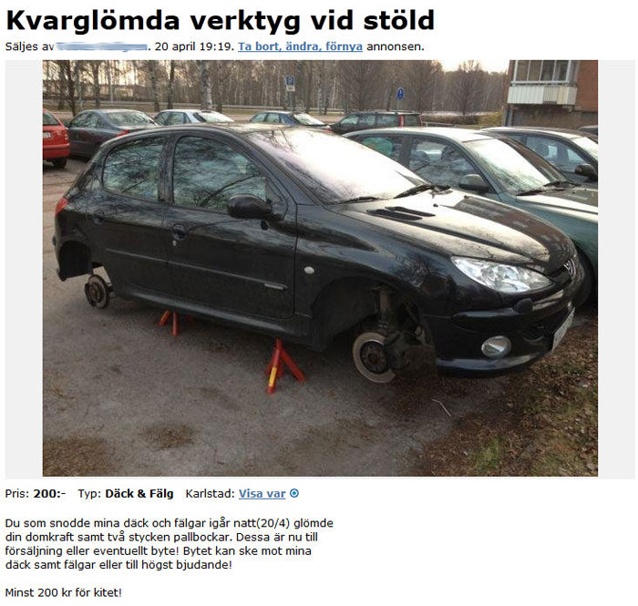 Kvarglömda verktyg vid stöld