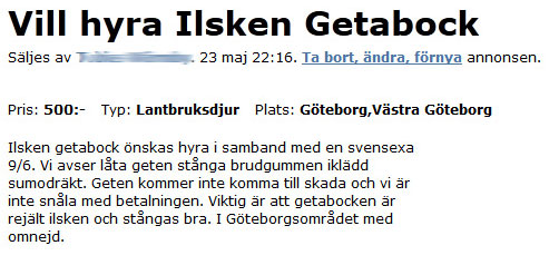 Vill hyra Ilsken Getabock