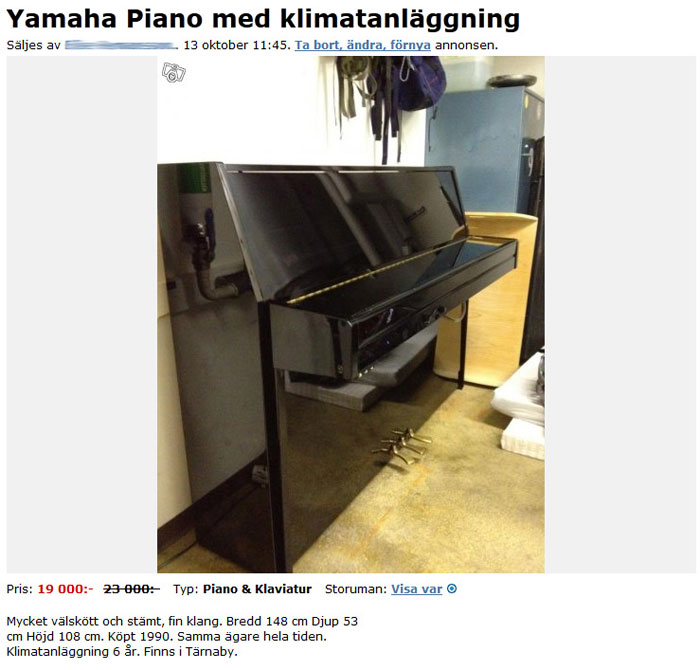 Yamaha Piano med klimatanläggning