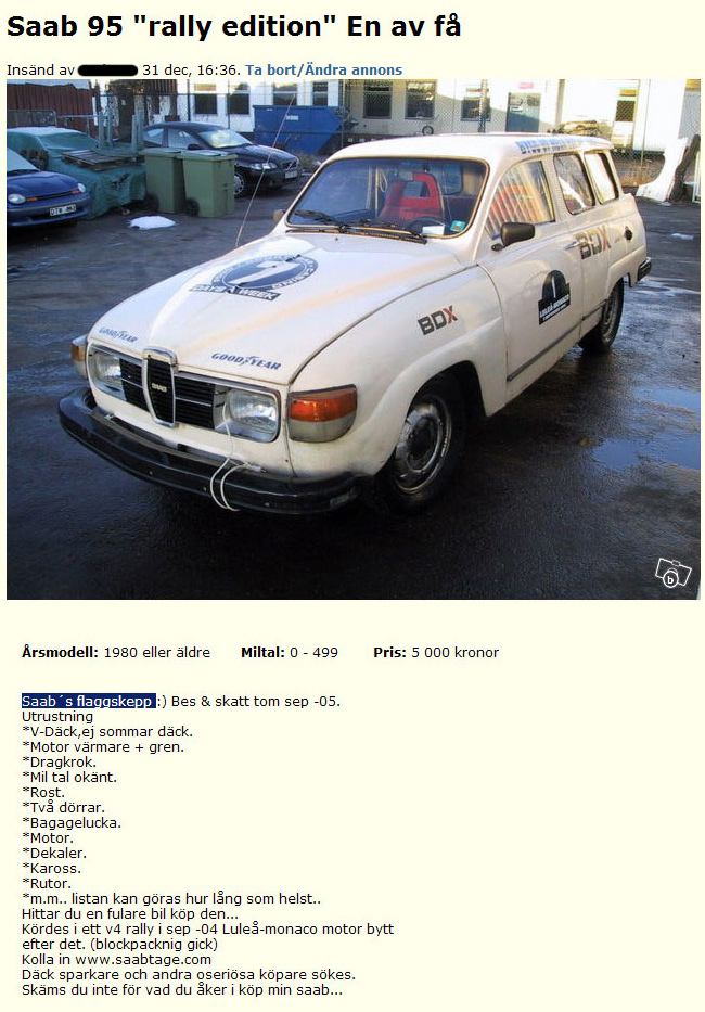 Saab 95 &#34;rally edition&#34; en av få