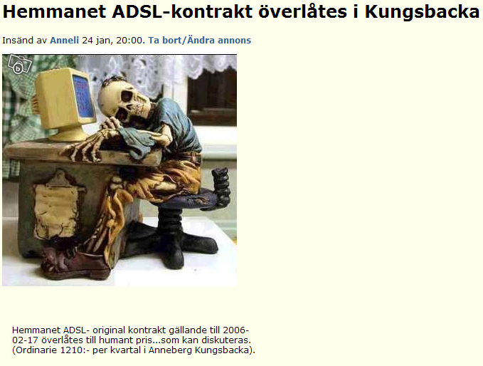 Hemmanet ADSL-kontrakt överlåtes..