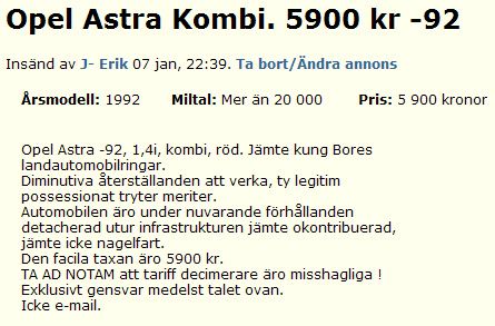 Opel Astra Kombi. 5900kr -92
