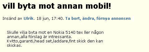 vill byta mot annan mobil!