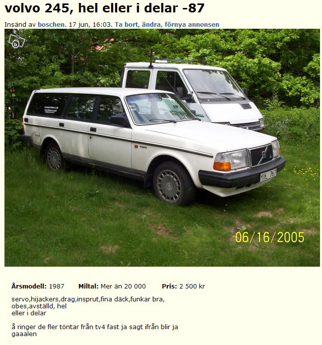 volvo 245, hel eller i delar -87