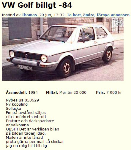 VW Golf billgt -84