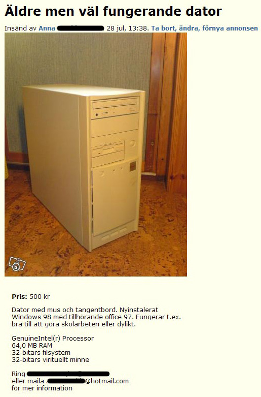 Äldre men väl fungerande dator