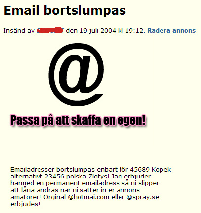 Email bortslumpas