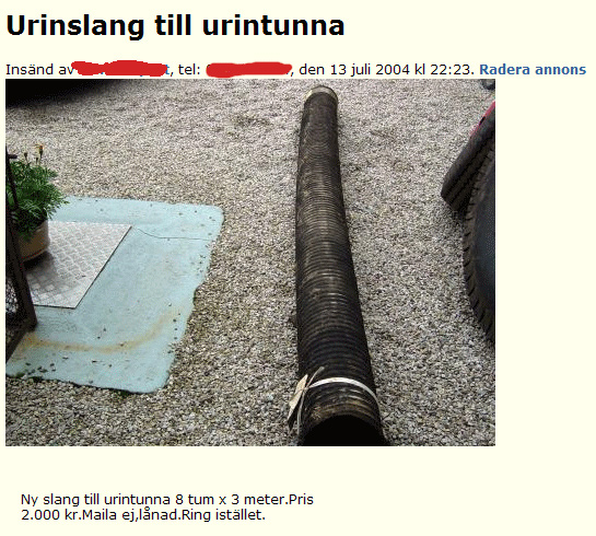 Urinslang till urintunna