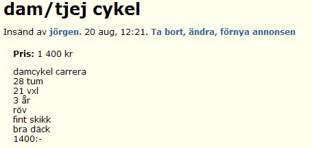 dam/tjej cykel