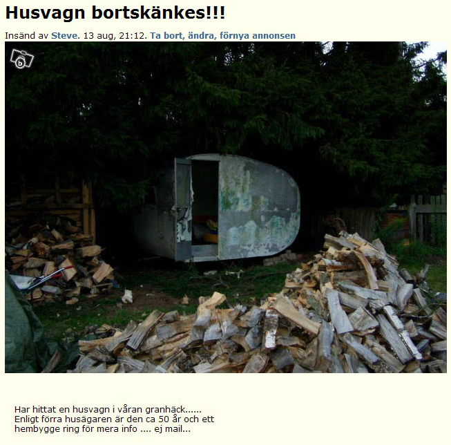 Husvagn bortskänkes!!!