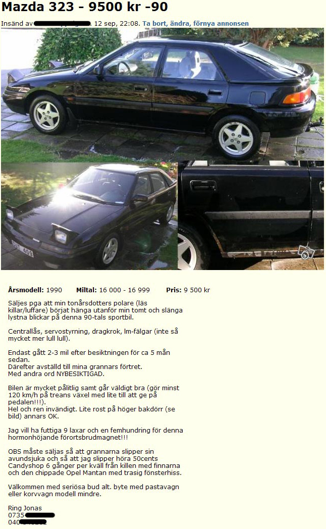 Mazda 323 - 9500 kr -90