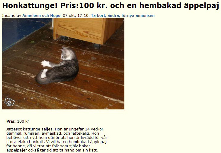 Honkattunge! Pris:100 kr. och en hembakad..