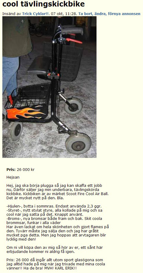 cool tävlingskickbike