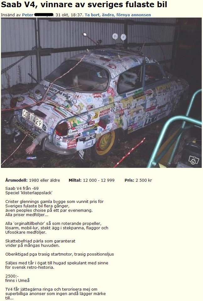 Saab V4, vinnare av sveriges fulaste bil