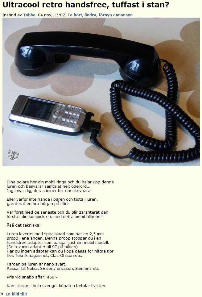 Ultracool retro handsfree, tuffast i stan?
