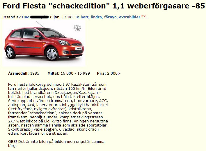 Ford Fiesta "schackedition" 1,1 weber..
