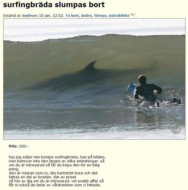 surfingbräda slumpas bort