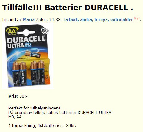 Tillfälle!!! Batterier DURACELL.