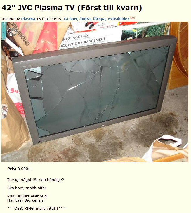 42" JVC Plasma TV (Först till kvarn)