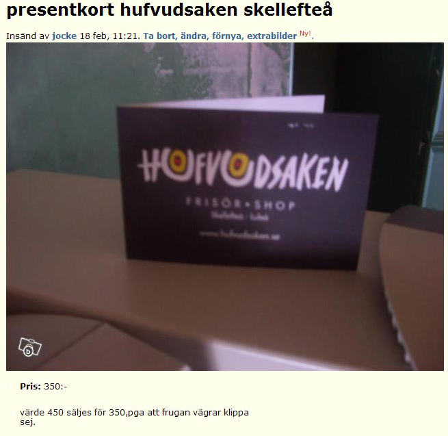 presentkort hufvudsaken skellefteå