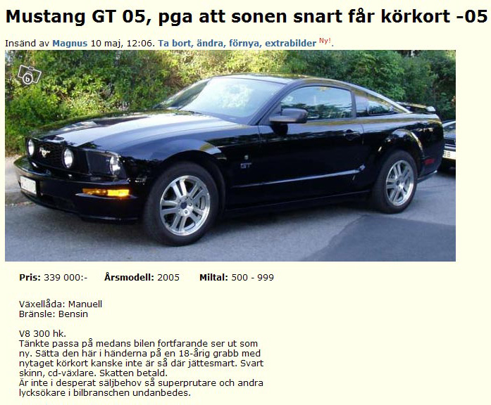 Mustang GT 05, pga att sonen snart får körkort -05
