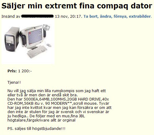 Säljer min extremt fina compaq dator
