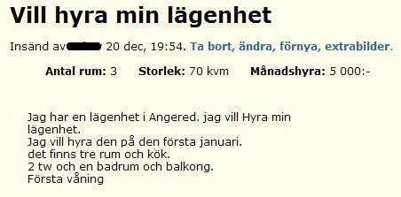 Vill hyra min lägenhet