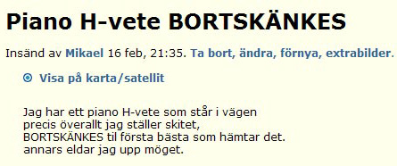 Piano H-vete BORTSKÄNKES