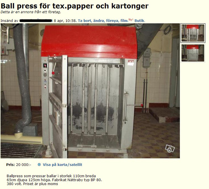 Ball press för tex. papper och kartonger