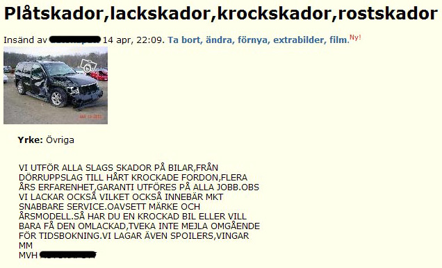 Plåtskador, lackskador, krockskador..