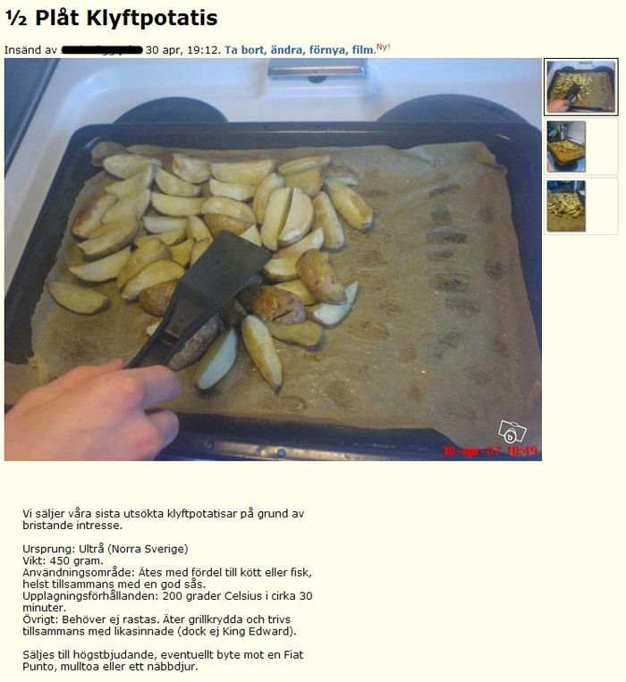 ½ Plåt Klyftpotatis (Överdriven/tråkig)