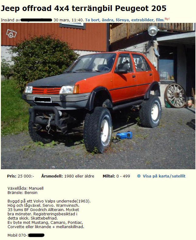 Jeep offroad 4x4 terrängbil Peugeot 205