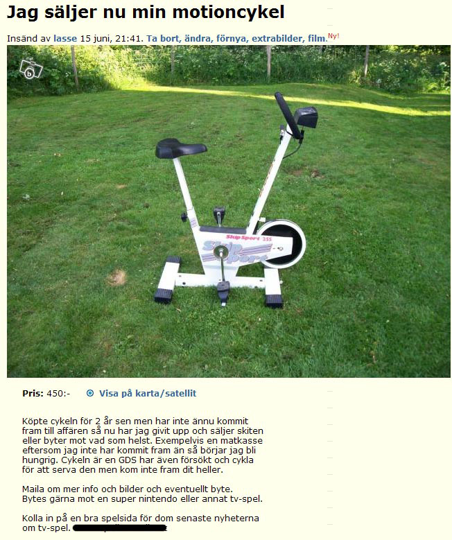 Jag säljer nu min motioncykel