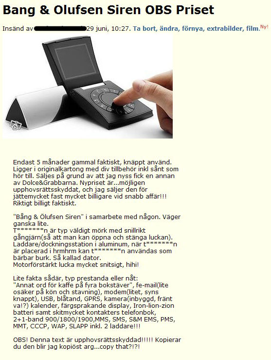 Bang & Olufsen Siren OBS Priset