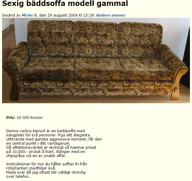 Sexig bäddsoffa modell gammal