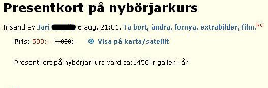 Presentkort på nybörjarkurs