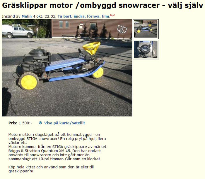 Gräsklippar motor / ombyggd snowracer