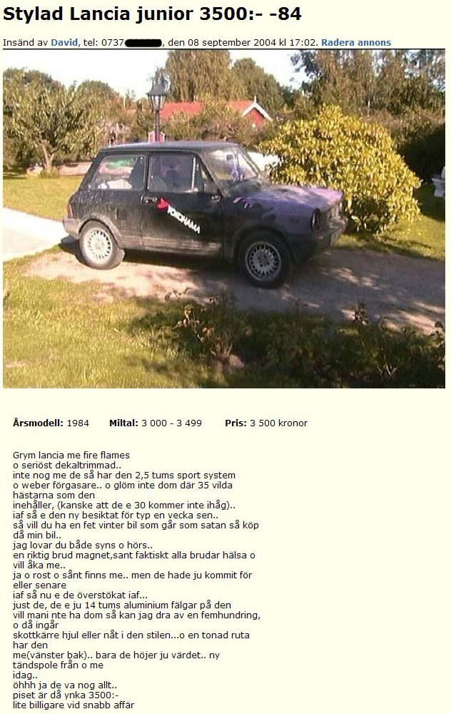 Stylad Lancia junior 3500:- -84