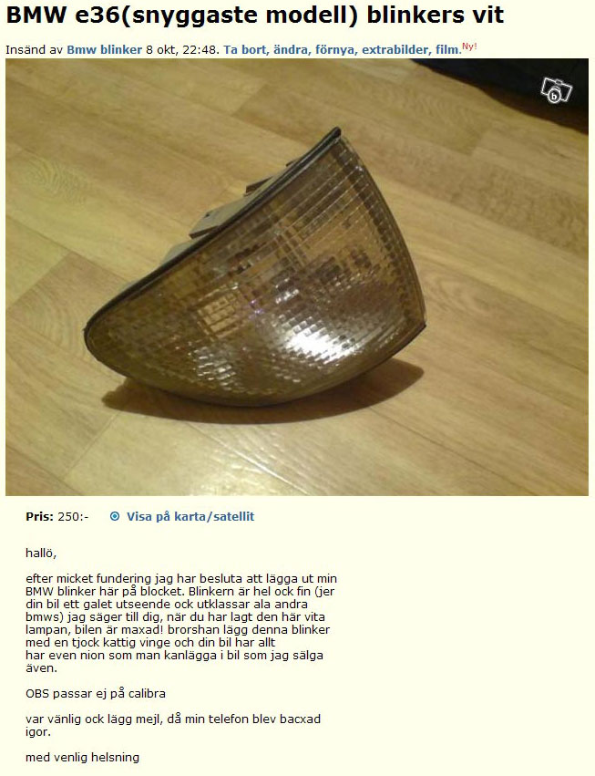 BMW e36 (snyggaste modell) blinkers vit