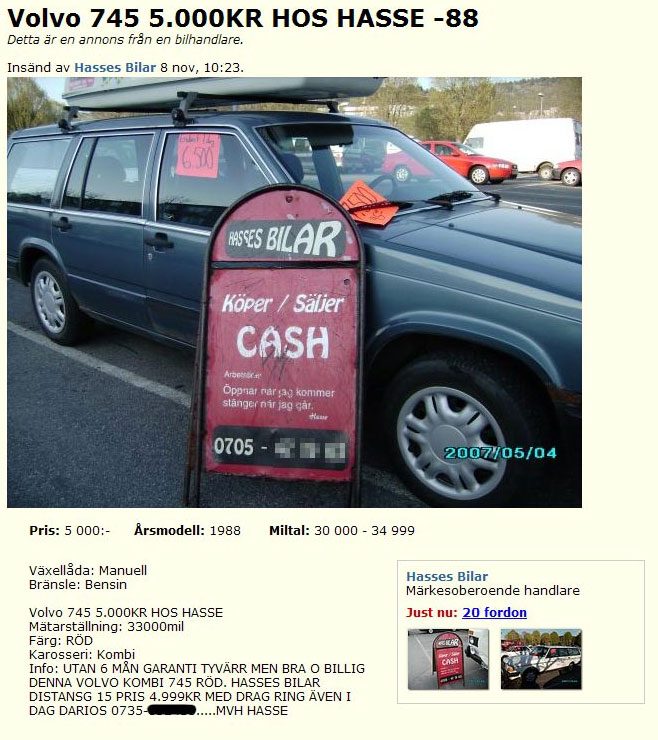 Volvo 745 5.000KR HOS HASSE -88