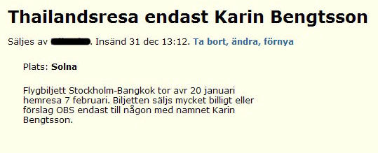Thailandresa endast Karin Bengtsson