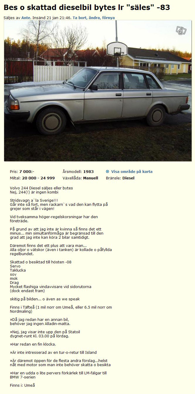 Bes o skattad dieselbil bytes..