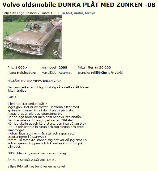 Volvo oldsmobile DUNKA PLÅT MED..