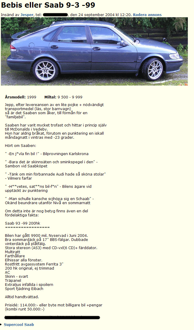 Bebis eller Saab 9-3 -99