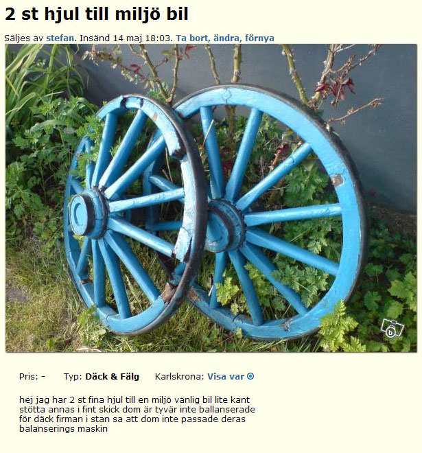 2 st hjul till miljö bil