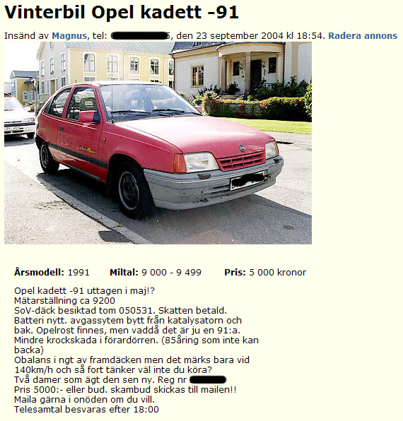 Vinterbil Opel kadett -91