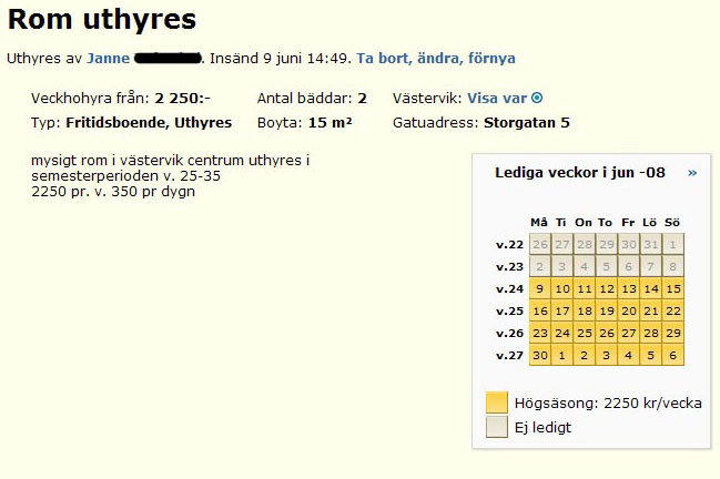 Rom uthyres