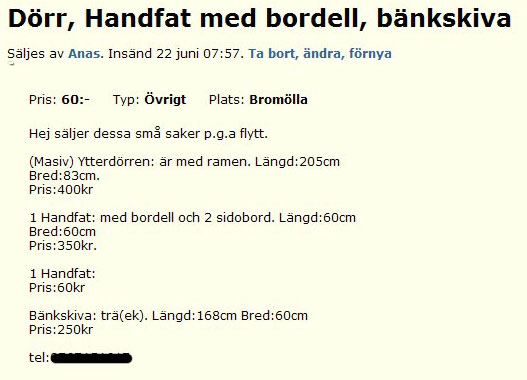 Dörr, Handfat med bordell, bänkskiva