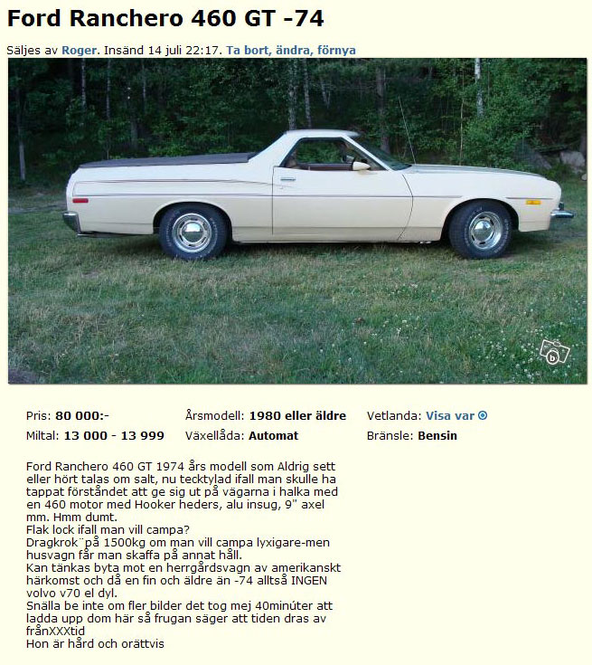 Ford Ranchero 460 GT -74